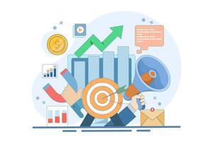 Online digital marketing concept, Online advertising and promotion campaign in mobile applications, advertising content in social networks. Flat design landing page website illustration. vector