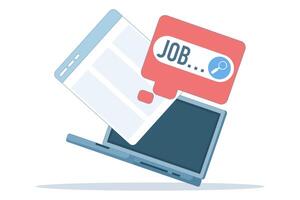 Concept of Online job search on website, web page with job alerts. Search vacancies in search bar. Career, find opportunities, job positions. Online recruitment service. Flat illustration. vector