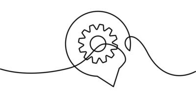 continuous line drawing of setting symbol. abstract line art illustration of gears and speech bubbles vector