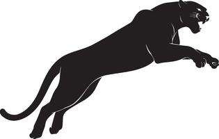 Aggressive leaping panther silhouette in motion vector