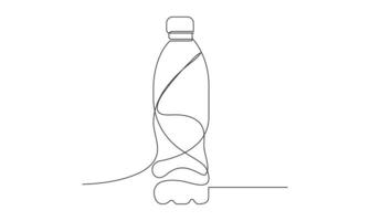 Water bottle continuous liner drawing isolated on white background concept of healthy lifestyle vector