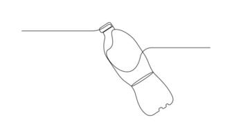 Water bottle continuous one line drawing on white background concept of healthy lifestyle vector