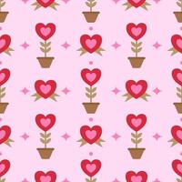 Valentine ribbon heart and heart plant with pink dot and sparkle seamless pattern. vector
