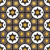 Big star and flower in white circle and diamond all-over tile seamless pattern. vector