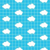 Cloudy on white grid blue background seamless pattern. vector