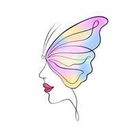 Woman's profile with butterfly wing in a modern minimalist style. vector