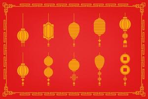 Chinese new year lanterns set on red background vector