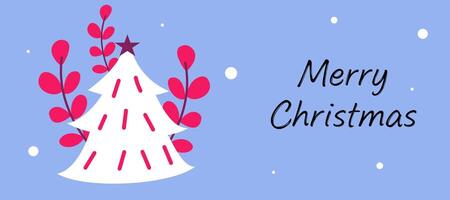 Merry Christmas and Happy New Year greeting banner on beautiful background with tree and leaves illustration vector