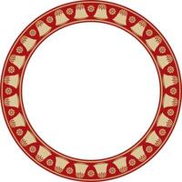 gold with red round Egyptian ornament. Circle, frame, ring of ancient Egypt.Pattern of lotus flowers and sun vector