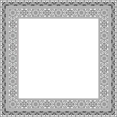 square black contour border, frame, Pompeii. Rectangle Neopolitan ornament. Art of Ancient Rome. Template for stained glass