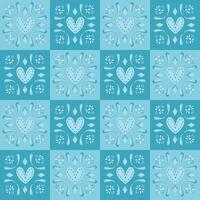 Blue Heart Ancient Gingham Checkered style. Seamless pattern. vector