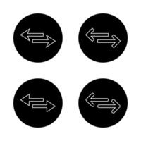 Transfer, exchange arrow outline icon set on black circle. Swap, two arrows sign symbol vector