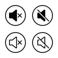 No sound icon set on circle line. Mute volume audio speaker sign symbol vector