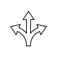 Three way direction arrow outline icon. Triple arrows sign symbol vector