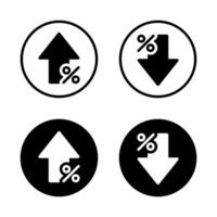 Percent growth and decline arrow icon on black circle. Percentage up and down arrows concept vector