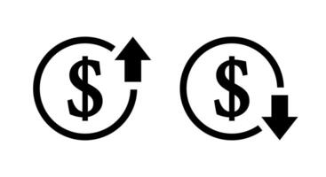 Increase and decrease dollar price icon. Up and down currency value sign symbol vector