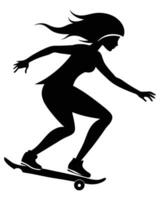 A girl on a skateboard with her shadow on the back vector