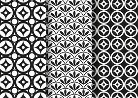 Line art Asian pattern set. Black and white geometric Chinese outline pattern vector