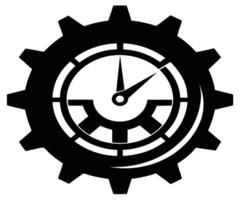 A black and white clock in a gear wheel vector