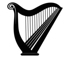 A black and white illustration of a harp vector