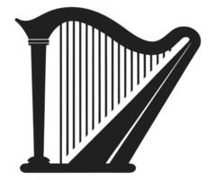 A black and white illustration of a harp vector