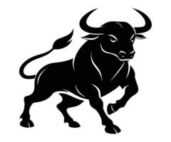 The bull is black and white and has horns vector