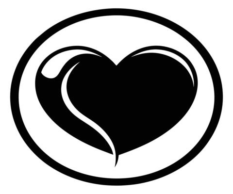 A black and white heart in a circle