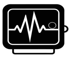 A black and white icon of a monitor with an ecg line vector