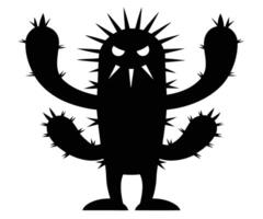 A cactus with spikes and claws is shown in black and white vector