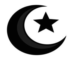 A black and white crescent with a star on it vector