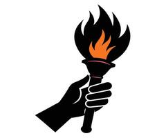 A hand holding a torch with flames on it vector