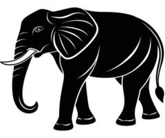 An elephant is standing in a black and white silhouette vector
