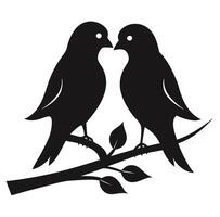 Two birds on a branch silhouette vector