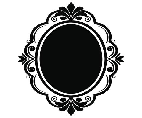 An oval frame with a black border