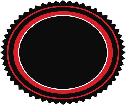 A black and red badge with a red border