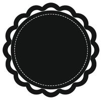 A black and white round label with a scalloped border vector