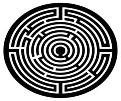 A black and white maze with a circular path vector
