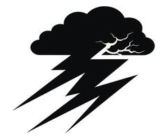 A black and white illustration of a lightning bolt with a cloud vector