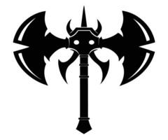 A black and white illustration of a large axe vector