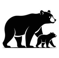 Black silhouette of a bear and cub on a white background vector