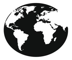 A black and white globe with a white outline vector