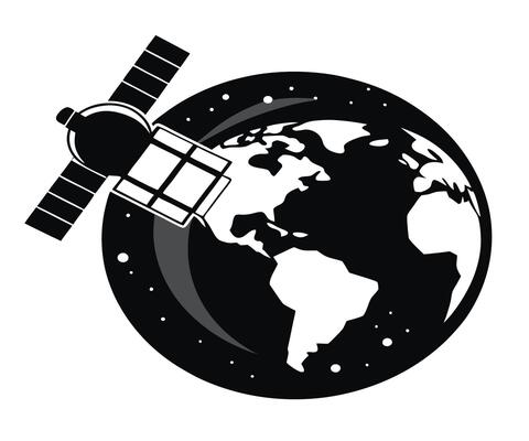 A satellite and earth globe with a satellite in the middle