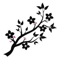 A black and white illustration of a branch with flowers vector