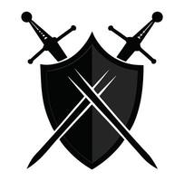 Two crossed swords and shield with crossed swords on top vector