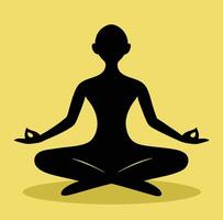 Silhouette of a man sitting in lotus position on a yellow background vector