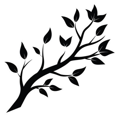 A black and white silhouette of a tree branch