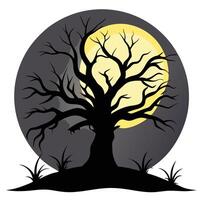 A silhouette of a tree with no leaves and a full moon vector