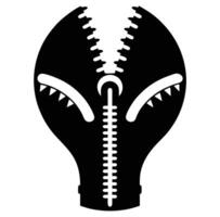 A black and white image of a zipper with a mouth vector