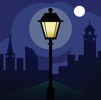 A street lamp is lit up in the night vector