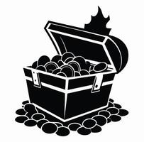 A black and white image of a chest filled with coins vector